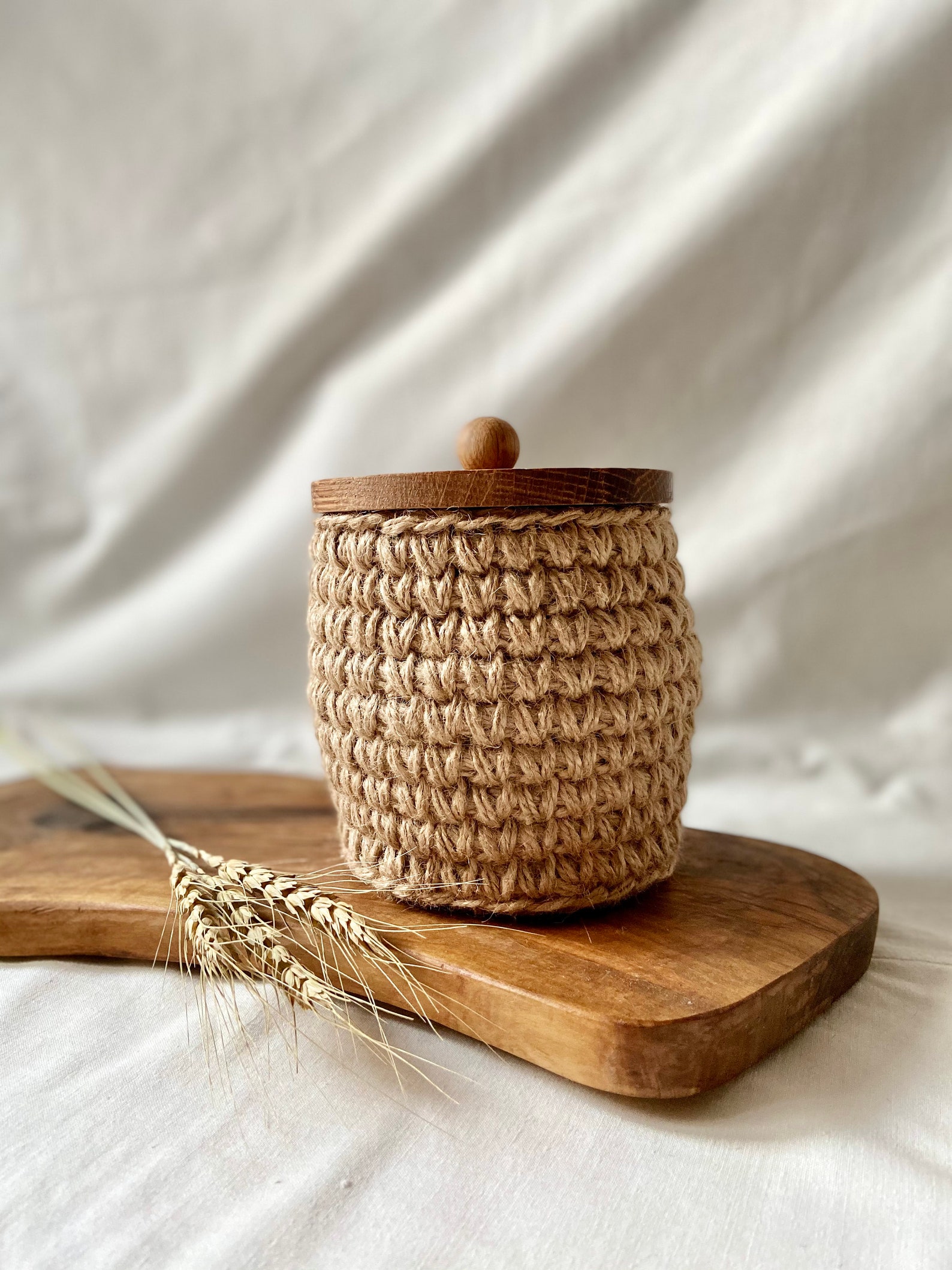 Small Storage Jute Basket with Wood Lid for Nuts Cosmetics Etsy