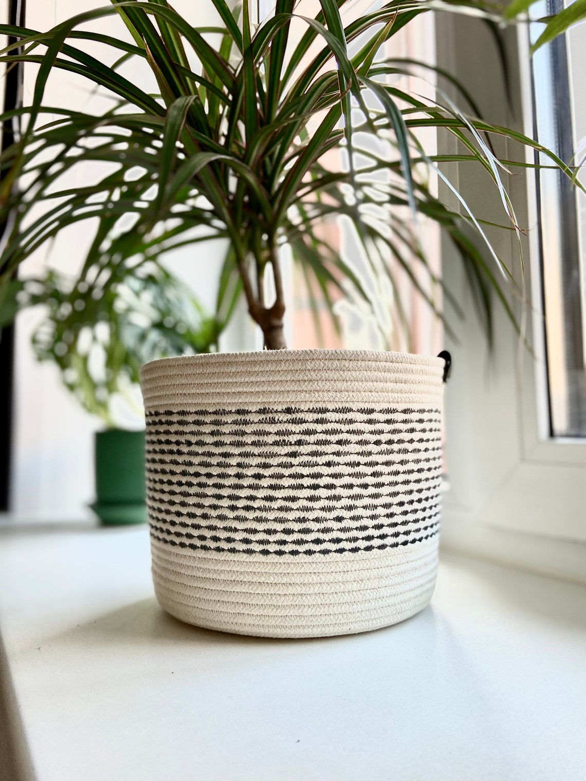 9 Black & White Cotton Rope Planter basket Flower Pot Etsy