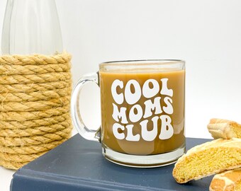 Coole Moms Club-mok | Mom 13 oz glazen mok | Koffiemok Moederdag | Glazen mamabeker
