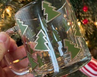 Kerstboom 13 oz Glazen Mok | Holiday Glass Cup |
