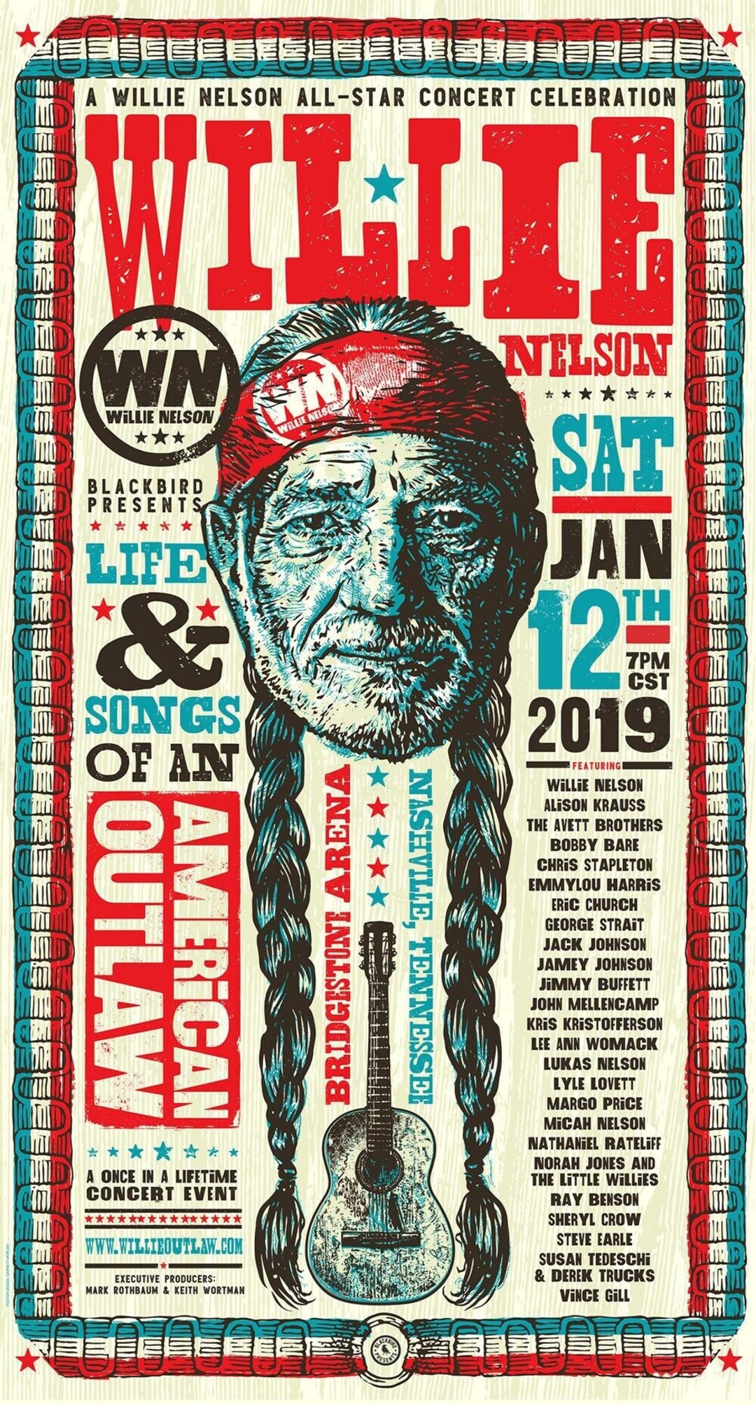 Willie Nelson Concert Poster Re Print 19x13 Free Etsy