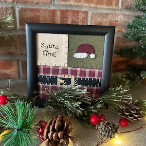 Framed Christmas Embroidery, Santa time, primitive Christmas decor, primitive embroidery, Santa decor,