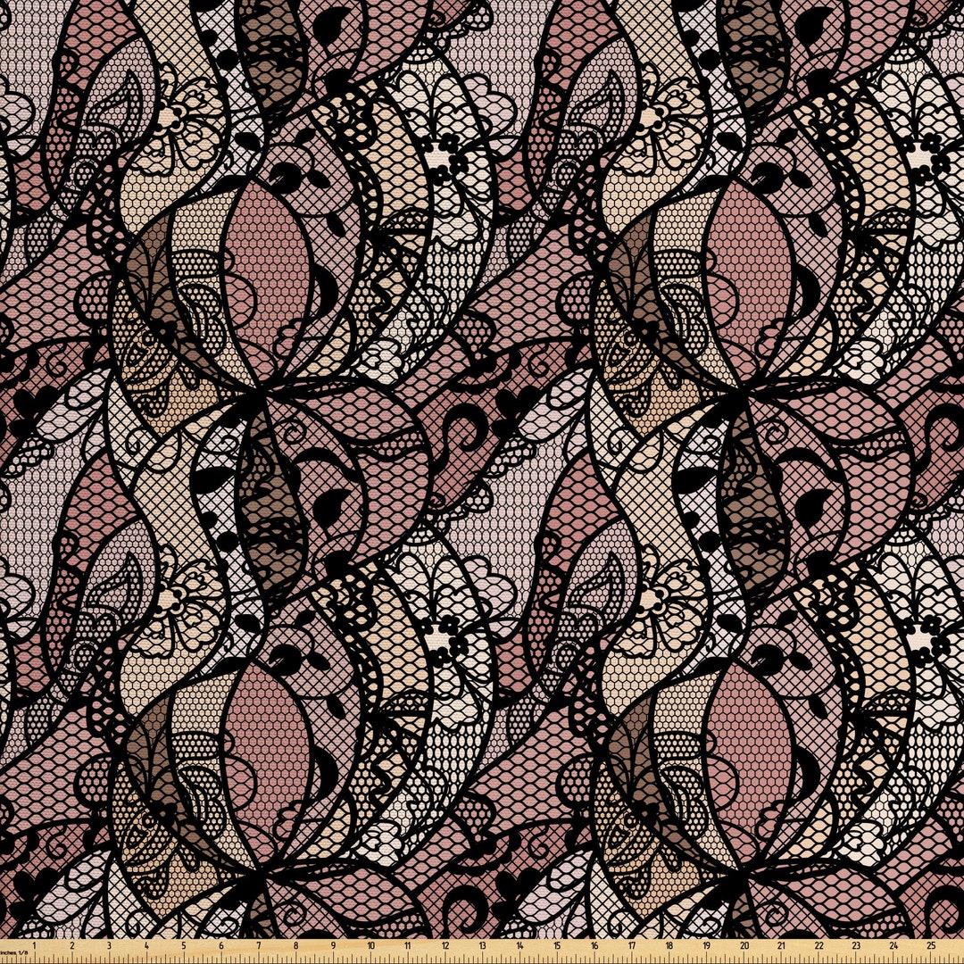 Victorian Fabric by the Yard, Damask French Elegant Lace Effect Tile Paisley Floral Ombre Teal