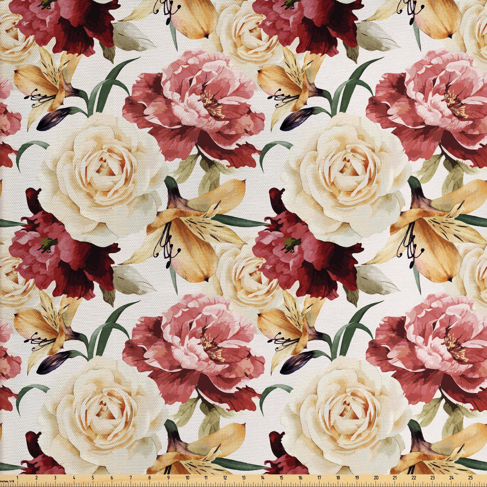 Rose Fabric by the Yard Skulls Red Roses Floral Fable Joy - Etsy