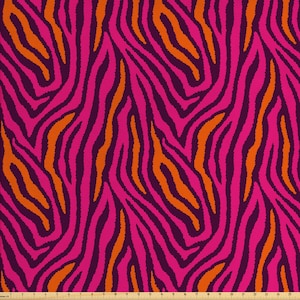 Safari Fabric By the Yard, Jungle Giraffe Tiger Wild Leopard Zebra Kingdom Zoo Expedition Pink Orange Animal Skin Print, Upholstery Quilting