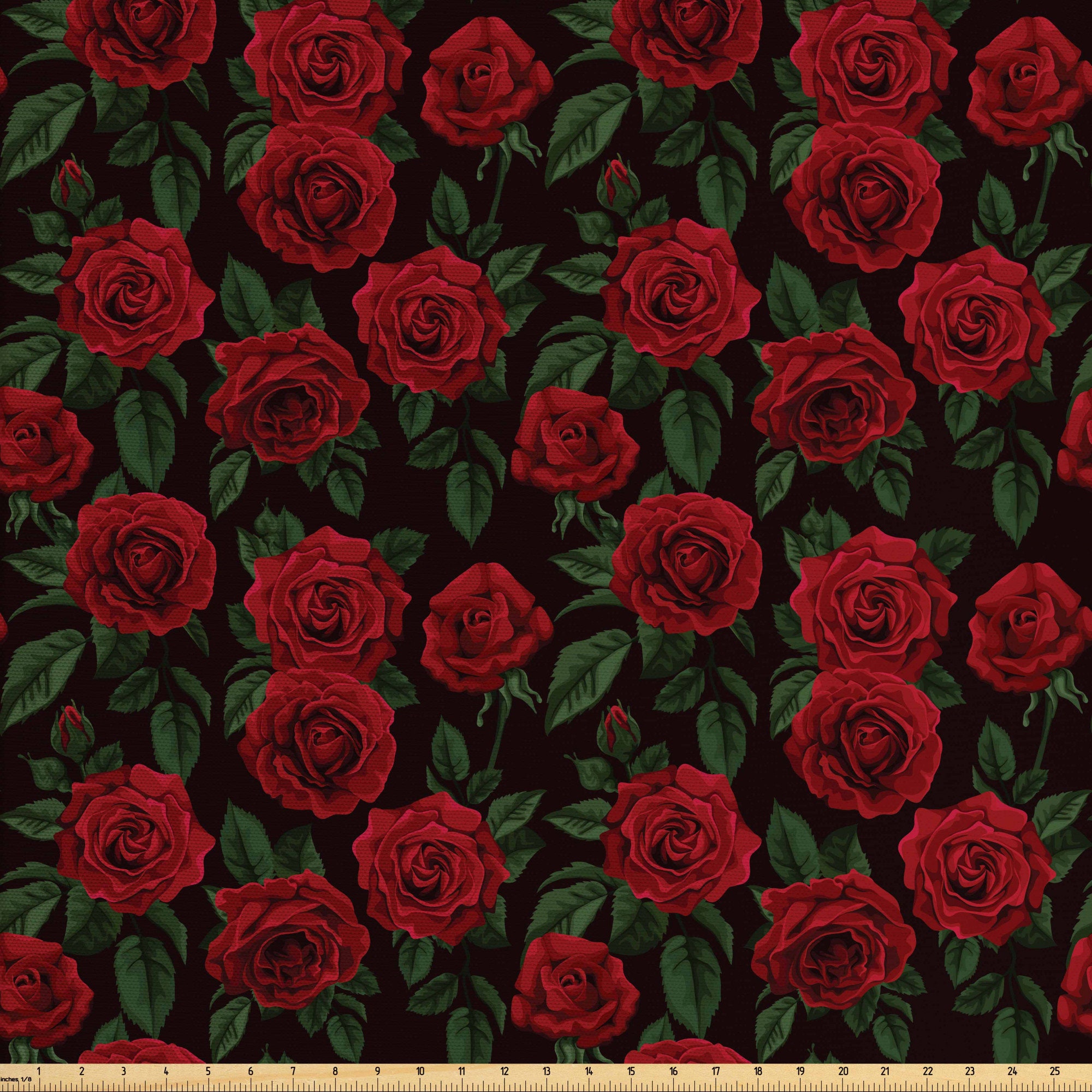 Rose Fabric by the Yard Skulls Red Roses Floral Fable Joy - Etsy