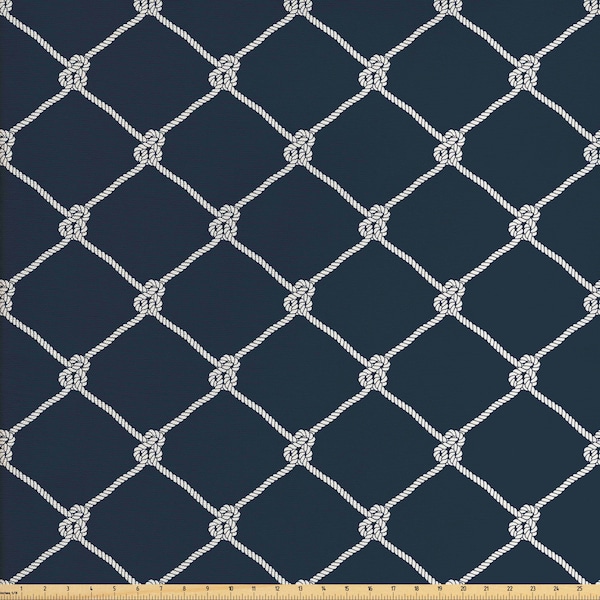 Navy Blue Fabric By the Yard, Nautical Knots Royal White Chevron Geometric Lighthouse Striped Print Pattern, DIY Project Upholstery Quilting