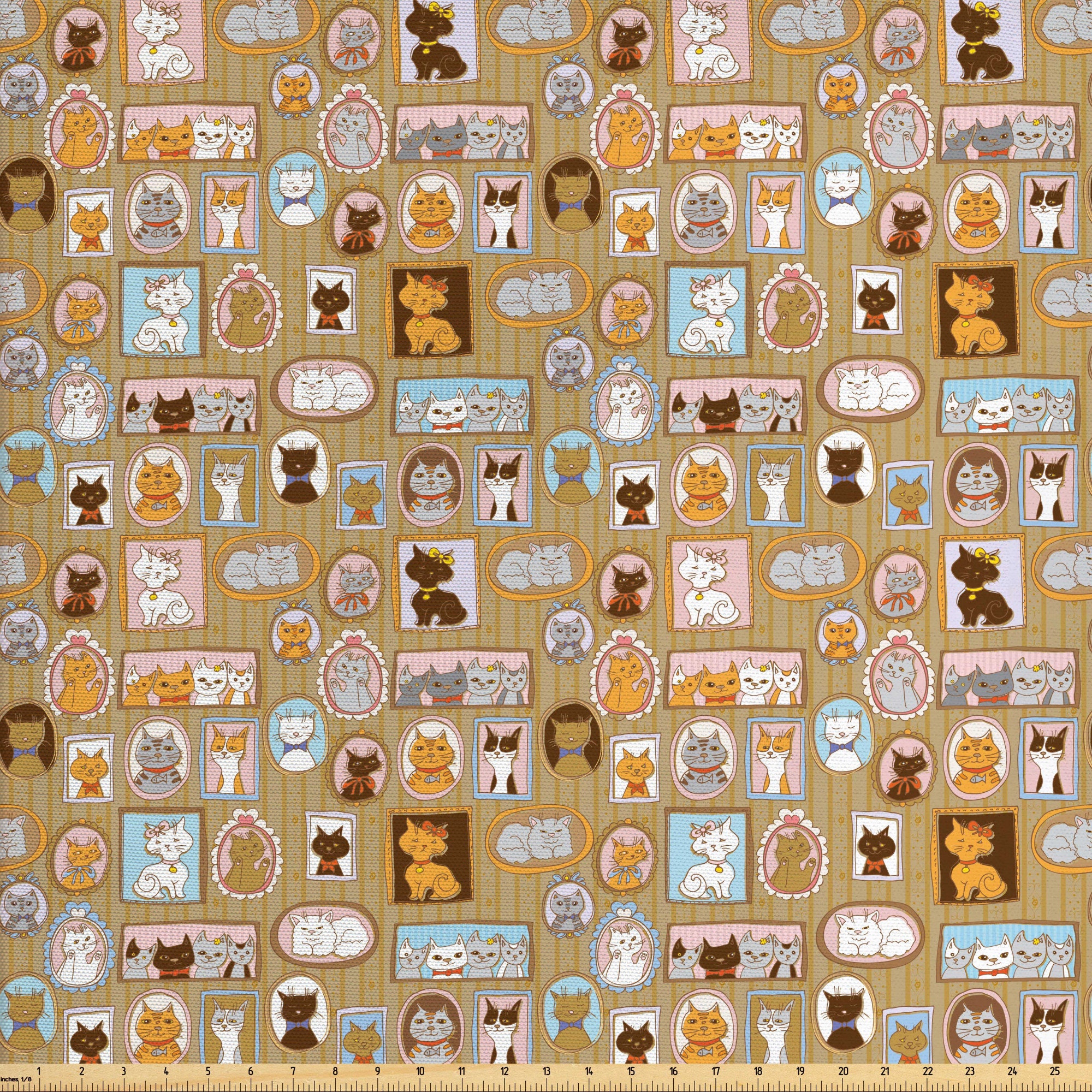 Cat Fabric By the Yard Cute Cats Nursery Kids Room Paws Heart | Etsy