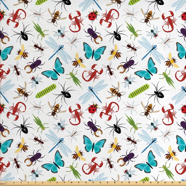 Animals Fabric By the Yard, Funny Print Kids' Room, Butterfly Ant Panda Dinosaur, Cooking, Baking, Upholstery, Quilting, Indoor/Outdoor Use