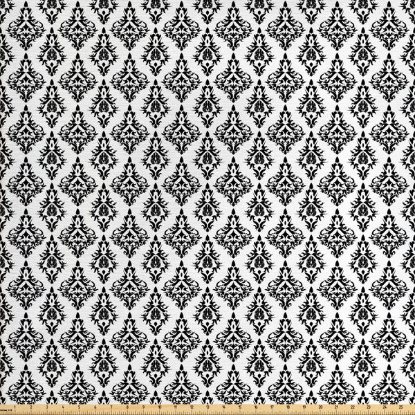 Damask Fabric By the Yard, Retro Geometric Baroque French Flourish Elegant Skull Seamless Print Pattern, DIY Projecting, Upholstery Quilting