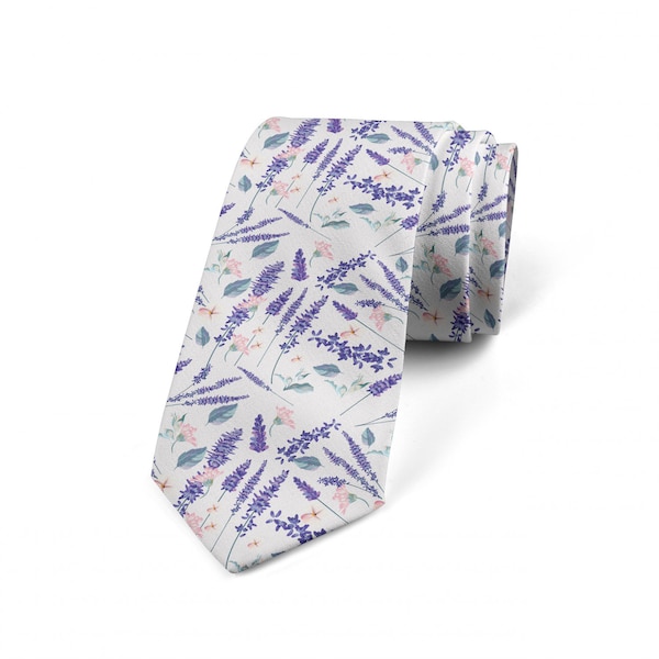 Violet Necktie Lavender Blossom Flowers Groomsmen Gift for Him Husband Grandfather Classic Accesory Nature Design Art Wedding Tie for Him