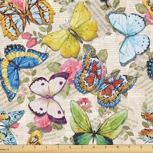 Butterfly Fabric By the Yard, Forest Magic Jungle Monarch Butterflies Watercolor Garden Yellow Colorful Upholstery Quilting Pre-Cut One Yard