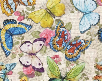 Butterfly Fabric By the Yard, Forest Magic Jungle Monarch Butterflies Watercolor Garden Yellow Colorful Upholstery Quilting Pre-Cut One Yard