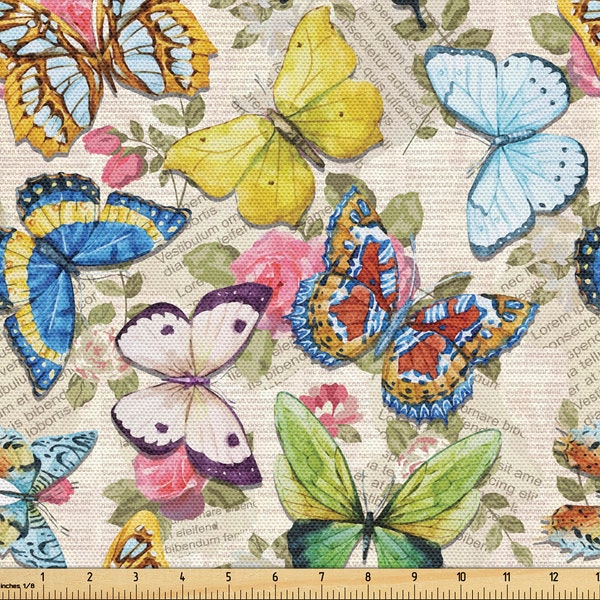 Butterfly Fabric By the Yard, Forest Magic Jungle Monarch Butterflies Watercolor Garden Yellow Colorful Upholstery Quilting Pre-Cut One Yard