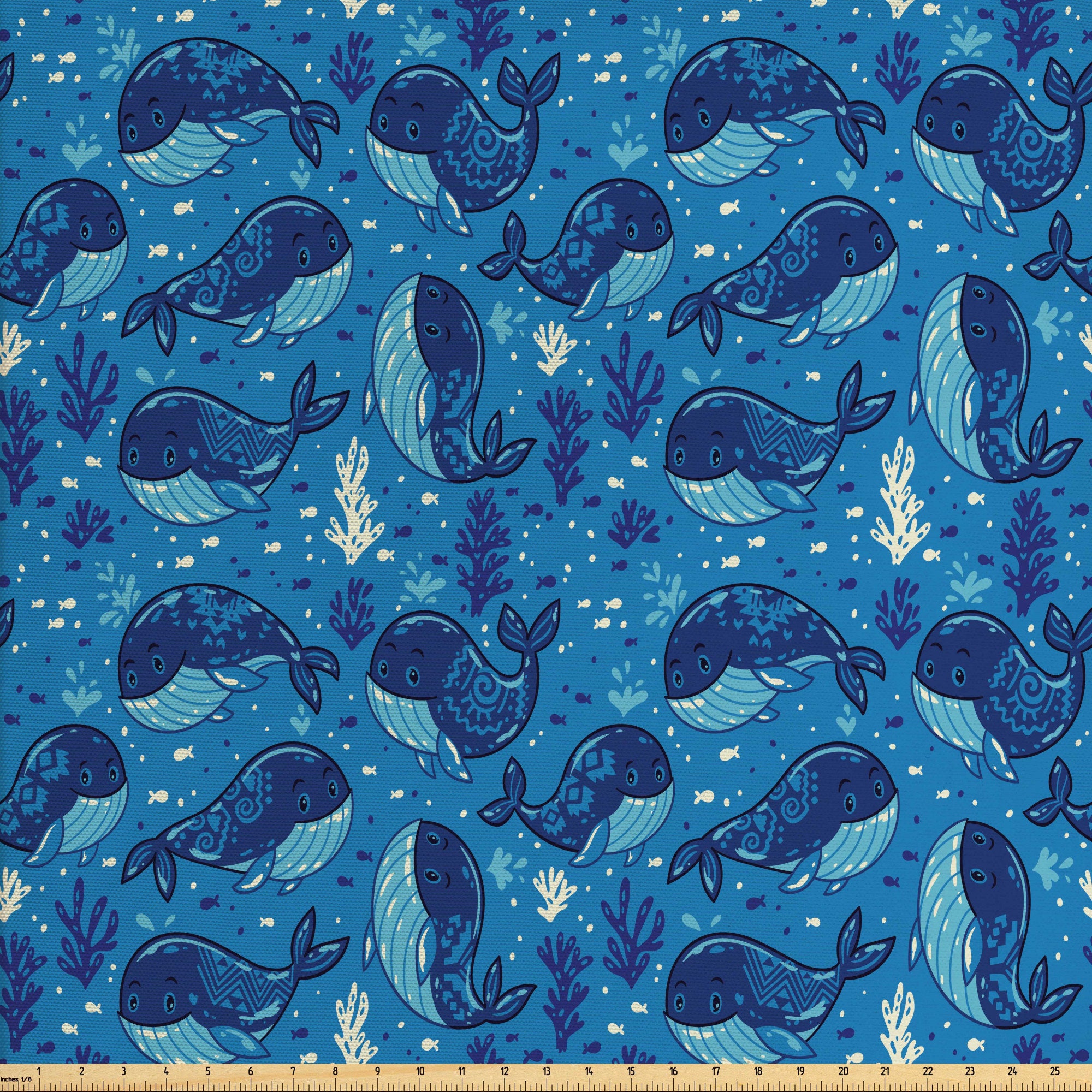 Whale Fabric by the Yard Ocean Nursery Blue and White Etsy