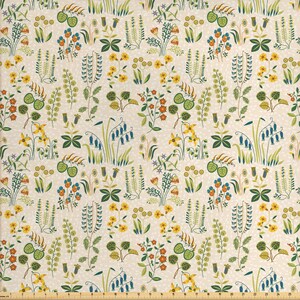 Nature Fabric by the Yard, Birds Branches Lemon Tree Leaves Greenery ...