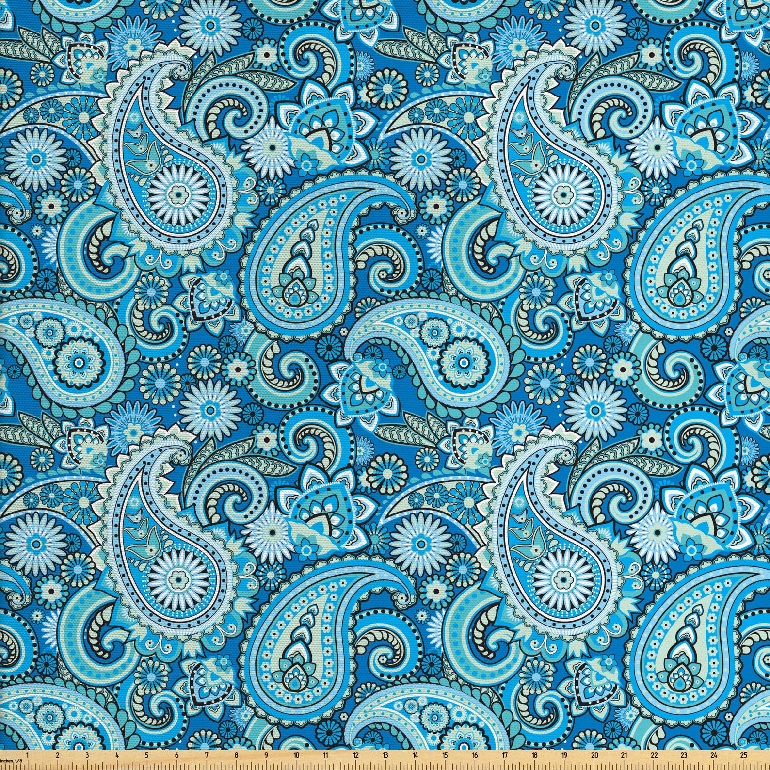 Blue Paisley Fabric by the Yard Waterdrop Navy Ornament - Etsy