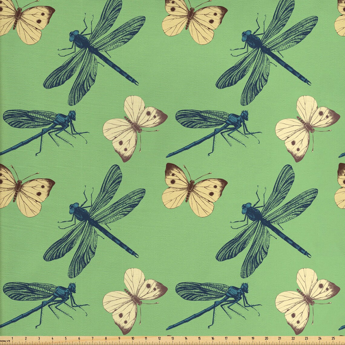 Dragonfly Fabric By the Yard Butterflies Flies Floral Leaves Etsy