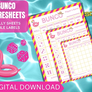 Summer Bunco Score Sheets, Pool Party Bunco Score Cards, Bunco Tally Sheets, Bunco Table Labels, Bunco Printable, June July Bunco Cards