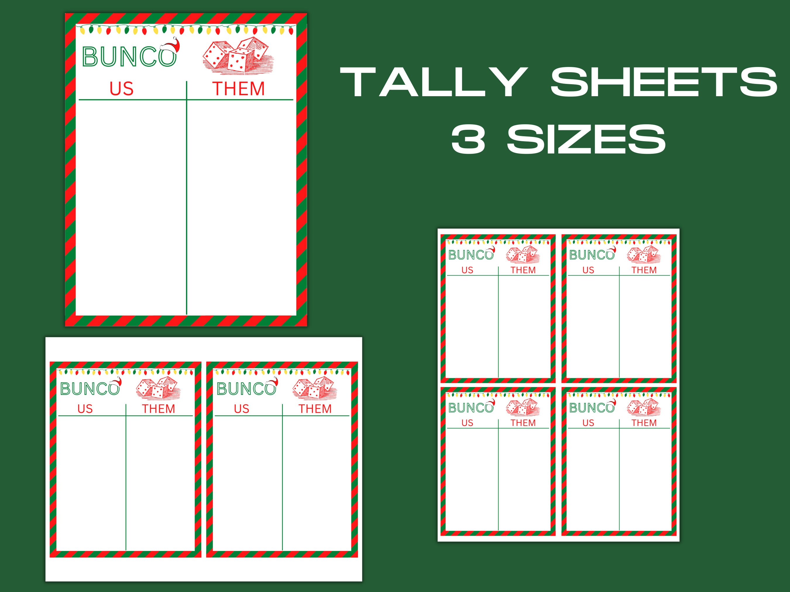 Holiday Bunco Score Sheets, Christmas Bunco Score Cards, Bunco Tally ...