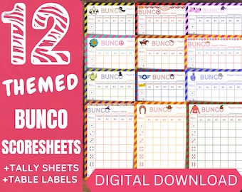 Thema Bunco Scorebladen, Bunco Scorekaarten, Bunco Tally Sheets, Bunco Tafellabels, Bunco Afdrukbaar, Vakantie Bunco Kaarten, Leuke Scorebladen