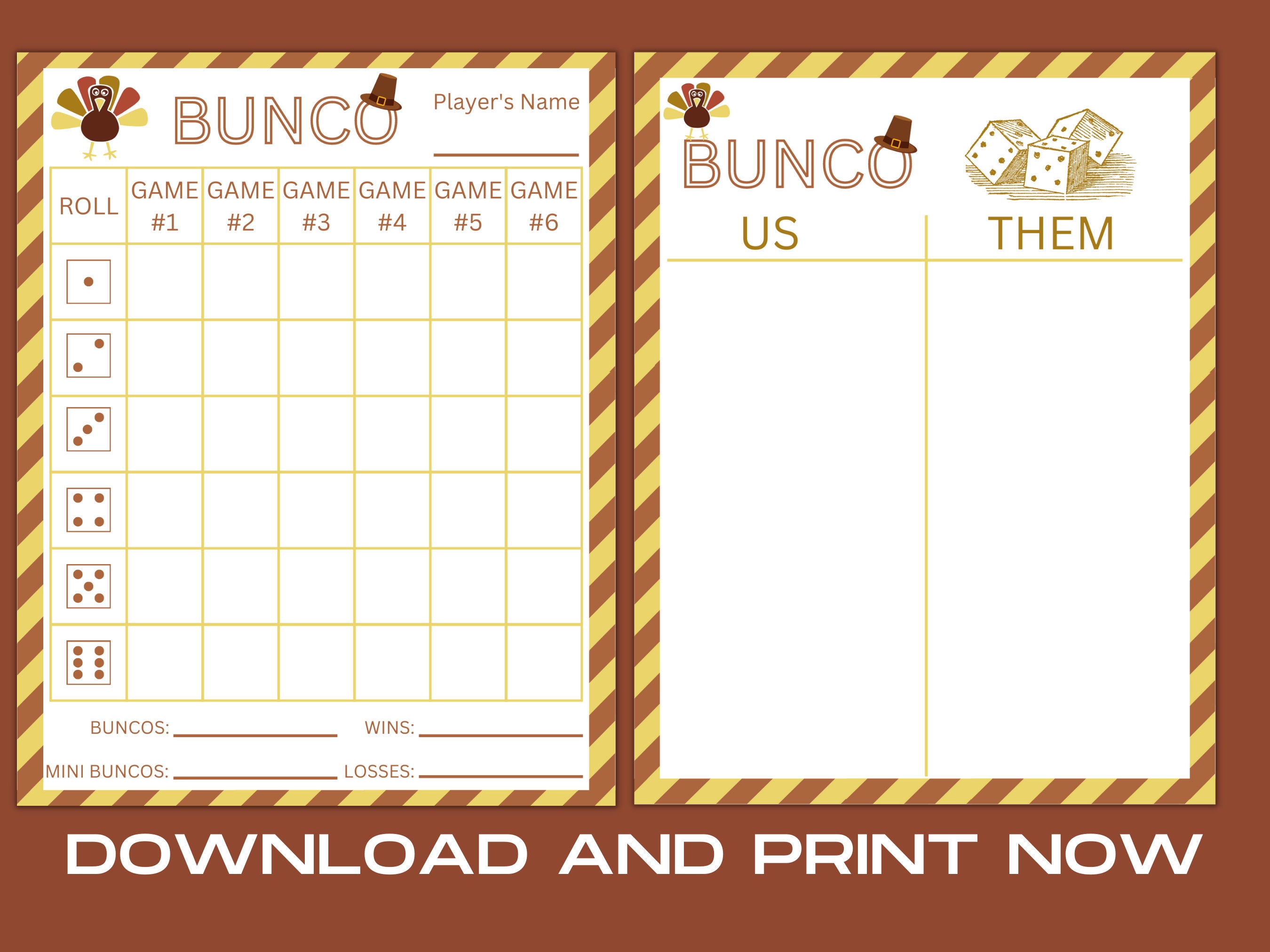 Thanksgiving Bunco Score Sheets, Thanksgiving Bunco Score Cards, Bunco ...