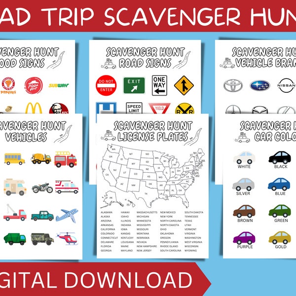 Road Trip Scavenger Hunt, Car Games, Family Vacations, Scavenger Hunt, Family Road Trip, Car Search Activity, Road Trip Planner, travel kit