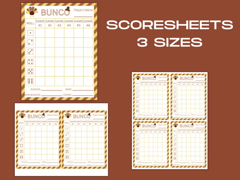 Thanksgiving Bunco Score Sheets, Thanksgiving Bunco Score Cards, Bunco ...