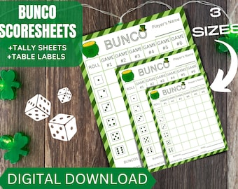 March Bunco Score Sheets, St Patricks Day Bunco Score Cards, Bunco Tally Sheets, Bunco Table Labels, Bunco Printable, St Paddys Bunco Cards
