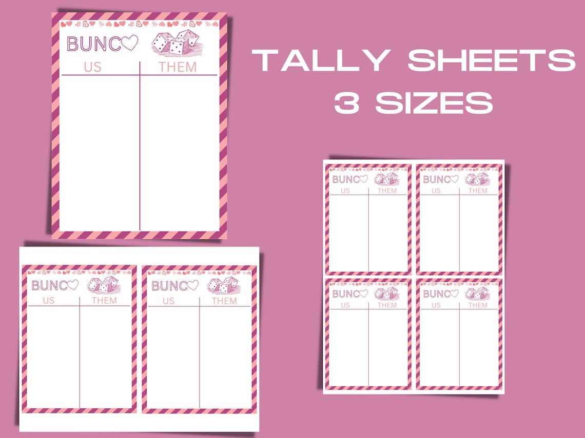 February Bunco Score Sheets, Valentines Bunco Score Cards, Bunco Tally ...