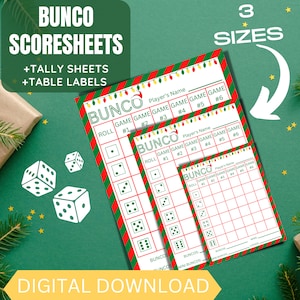Holiday Bunco Score Sheets, Christmas Bunco Score Cards, Bunco Tally Sheets, Bunco Table Labels, Bunco Printable, December Bunco Cards