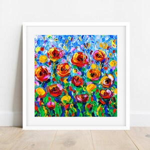 Acrylic Painting Print Colorful Impressionist Abstract Garden Flower Spring Happy Unframed Wall Art Bedroom Kitchen Decor Fun Joyful 12x12
