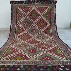 6x11 Vintage Turkish Kilim Rug: Wool & Cotton, Authentic 1970s