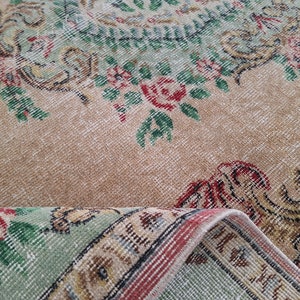 Vintage Turkish Rug 5.4 x 7.6 ft, Handmade Wool & Cotton 1970s