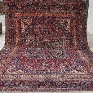 10x14 Vintage Teppich 10x14 Teppich Oversize Türkischer Teppich 10x14 Teppich Wolle Und Baumwolle 1910er Jahre