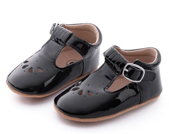 Glossy Patent Leather Baby Dress Shoes | T-Bar Style | Ink Black