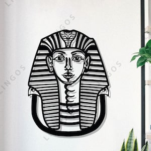 Ancient Egyptian Pharaoh SVG | King Tut Vector Line Art DWG | Egypt Head Dxf, PDF Cut File