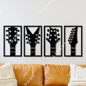 Gitaar ontwerp lasergesneden SVG DXF-bestanden muur sticker gravure sticker silhouet sjabloon CNC snijden router digitale vector instand downloaden