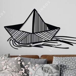 Papierboot Wanddekor, Origami Vektor, einfache Linie Kunst DXF, geometrische SVG-Datei, Schiff PDF, Cdr, Ai, Art Design, CNC-Schneiden, Silhouette