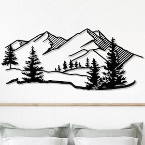Berg Vektor, Wald DXF, Natur PDF, SVG geschnittene Datei, Baum digitaler Download, Cdr, Ai, CNC-Router, Silhouette, Wand-Dekor, Laser, Cricut Datei