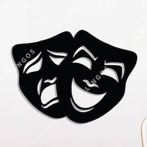 Sock and Buskin Svg, decoração de parede de máscaras de teatro, arquivos DXF de comédia e tragédia, arte de parede dramática, vetor digital de sinal grego antigo, PDF, Cdr, Ai