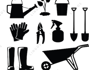 Gardening Tools SVG Bundle: Plant Care Silhouettes (Digital Cut Files)