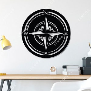 Archivo DXF para corte láser de brújula geométrica: Arte mural náutico SVG (vector digital)