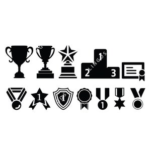 Award Trophy Bundle Svg, Prize Clipart File, Medals Vector, Trophies Pdf, Badge DWG, Winner DXF, Eps, Laser, Illustrations, Winner Awards