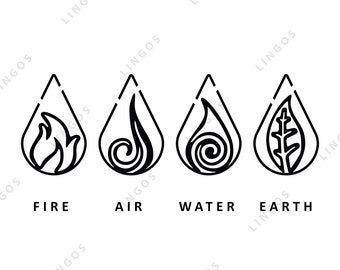 Four Elements Vector SVG Bundle: Earth, Air, Fire, Water (Digital Cut Files)