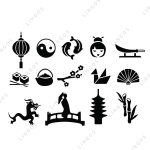 Japanese Symbols Bundle Svg,Japan Themed Vector File,Digital Files,Clipart,Silhouette,Laser Cut Files,Cnc Router,Plasma Cut,Pdf,Dwg,Dxf,Eps