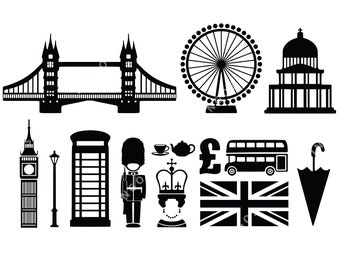 London Landmarks Vector Bundle, UK Travel Clipart (svg, dwg, dxf, pdf, eps)