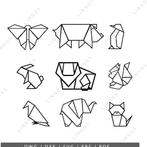 Origami Geometryczny Pakiet Zwierzęcy Plik Wektorowy, Plik Svg, Eps, Plik Cięcia Laserowego, PDF, DWG, Cięcie Plazmowe Dxf, Plik Drukowania, Router CNC, Sylwetka