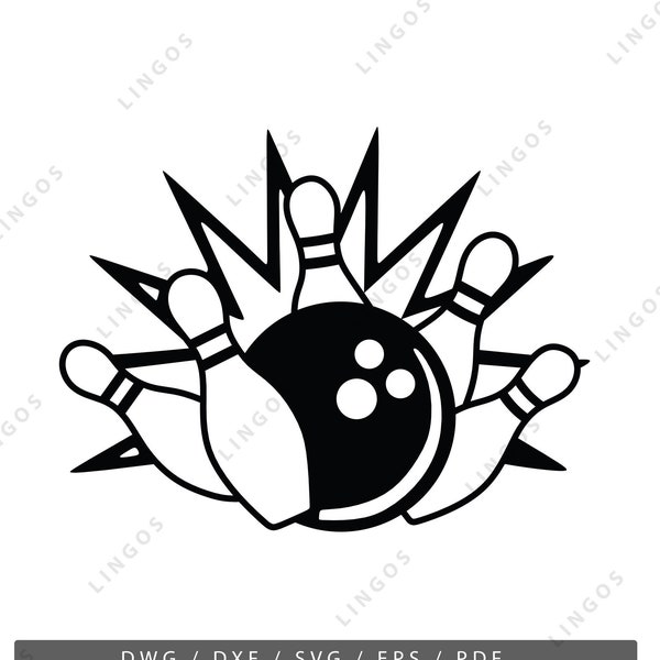 Bowling Svg File, Bowling Alley Vector File, Tenpin PDF, DWG, Dxf,  Bowling Ball Digital Files, Drawing,Illustrations,Silhouette, Clip Art