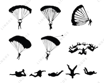 Parachute Vector, Chute SVG Bundle, Jump Pdf File, Parachuting DWG, Dxf, EPS, Parachute Clip Art, Illustrations, Plasma Cutting, Drawing